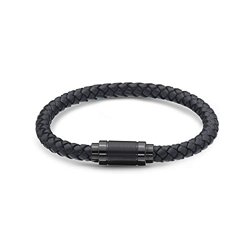 Jarrix Steel Mens Bracelet Genuine Leather and Stainless Steel with Magnetic Closure