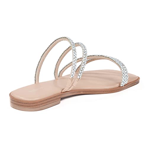vodvob Women's Rhinestone Flat Sandals Slip on Memory Foam Sandals Open Toe Slide Sandals3