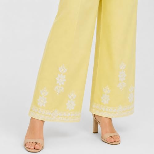 Image of Women's Chikankari Embroidered Straight Kurta with Palazzo Set, Traditional Kurti Bottom Set |Round Neck Full Sleeve Outfit for Daily,Office, Festive & Casual