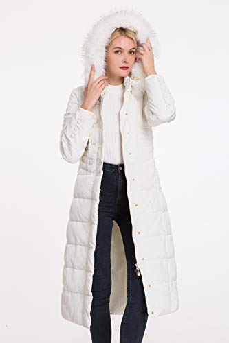 Polydeer Women's Vegan Down Hooded Jacket,Max Long Puffer Winter Warm Coat,Long-Sleeve Full-Zip Water-Resistant Thicken Parka (White, Xxl) #TOP3
