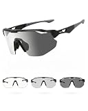 Meayll Fahrradbrille Herren Damen Selbsttönend, Photochrome Laufbrille UV400 mit Verstellbarem Nasenpad, 27g Leichte TR90 Sportbrille Sonnenbrille Schnelle Brille für Fahrrad, MTB, Outdoor, Schwarz