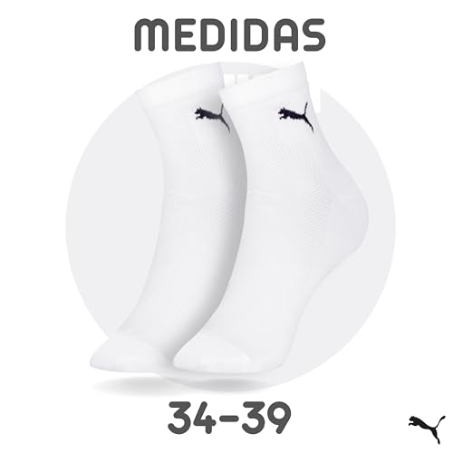 Meia Cano Médio Meia Puma Tecido Respirável Feminina Adulto - Kit com 6 Pares, 2 Branco - 2 Cinza -