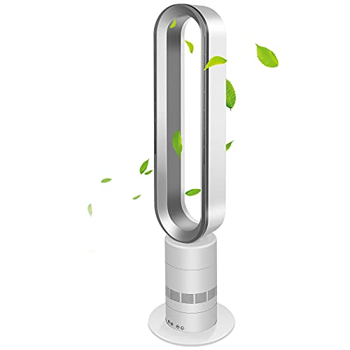 Simple Deluxe Bladeless Fan with 10-Speeds Settings, 10-Hour Timing Closure Tower Fan, Low Noise, Modern Style Standing Fan for Home Office Living Room, 39" (102cm), White