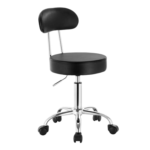 WOLTU Tabouret de Bureau Tabouret à roulettes avec Dossier,Chaise pivotante Chaise de Bureau Hauteur réglable,Noir