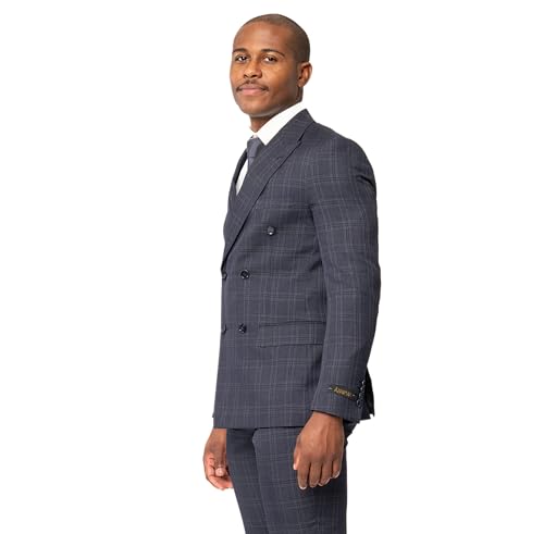 Slim Fit Double Breasted Blazer 2 Button Peak Lapel Plaid Dinner Jacket 23114