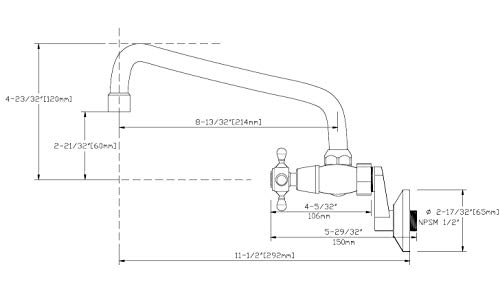 Sumerain Kitchen Wall Faucet 2 Cross Handle Brushed Nickel Wall Mounted Faucet 3" to 9" Adjustable Spread