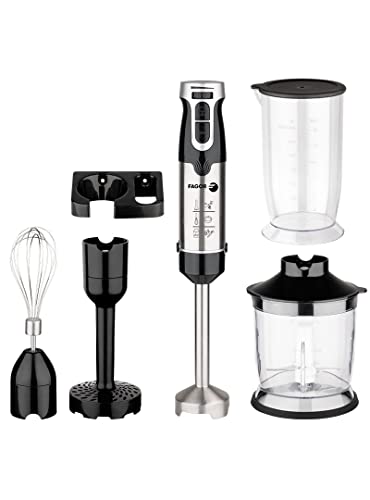 FAGOR Batidora de mano DivaMix Plus Black con 5 accesorios. 1000W de potencia y 4 cuchillas de acero inoxidable. Control de velocidad variable y botón turbo