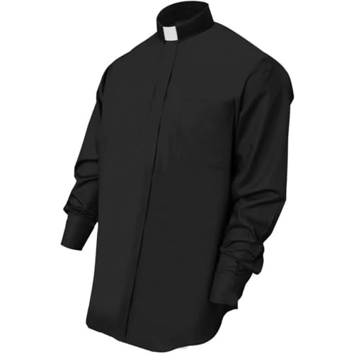 CLERKMANS Mens Priest Clergy Priest Shirt Long Sleeves Free Tab Collar Insert for Pastor Preacher Minister Costume Button Shirt Black