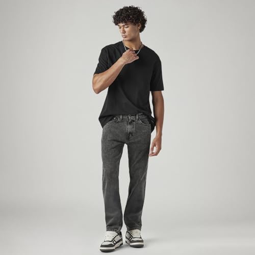 Image of Levi's Men's 505 Black Straight Fit Mid-Rise Jeans