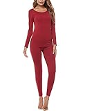 FINWANLO Thermal Underwear for Women Long Johns Set Plus Size Ultra Soft Top & Bottom Base Layer Wine Red XXL