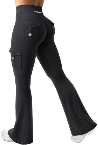 YEOREO Calça legging feminina CoreFlex flare com bolsos ocultos a...