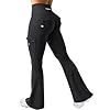 YEOREO CoreFlex Women Workout Flare Leggings with Pockets Hidden Scrunch Cargo Gym Yoga No Front Seam Leggings Black 3XL