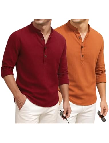 Image of DEEMOON Combo of Men's Cotton Blend Solid Regular Fit Full Sleeve Short Kurta | Men's Trendy Short Kurta Pack of 2 (Available in Plus Size & Combo Packs)