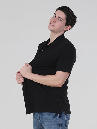 Image of TURMS Men's Casual Solid Polo T-Shirt, Odor Control, Stretchable & Breathable, Cotton Blend Fabric, Collared Neck, Half Sleeve