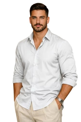 IndoPrimo Men's Cotton Shirt with Stylish Full Sleeves Spread Col...