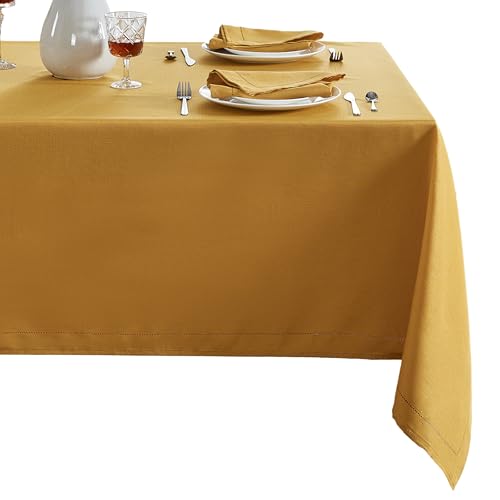 Elrene Home Fashions Alison Eyelet Border Design Wrinkle Resistant Fabric Tablecloth, 60"x84" Rectangle, Golden Yellow by Elrene - Used condition - US$16.77