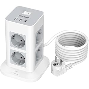 Mehrfachsteckdose Überspannungsschutz 3600W 16A, TESSAN 8 Fach Steckdosenleiste USB C Mehrfachstecker, Steckerleiste mit 2M Verlängerungskabel, Steckdosenturm Verteilersteckdose für Zuhause,