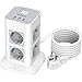 Multiprise TESSAN Tour 8 Prises + 3 Ports USB – Protection Surtension 300J – Câble 2m – Gris