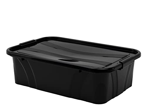 goodsforbusiness Aufbewahrungsbox + Deckel L38 5 x B24 5 x H11 1cm 7 Liter Transportbox schwarz | Lebensmittelbox lebensmittelgeeignet Kunststoffbehälter Lagerbox stapelbar Wäschebox