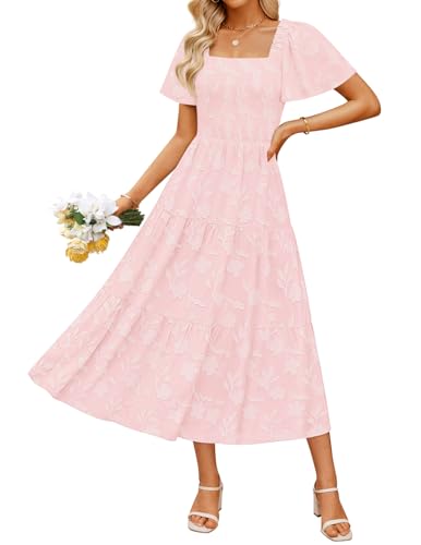 Image of ZESICA Wedding Guest Dresses for Women Summer 2026 Boho Floral Midi Dress Flowy Beach Vacation Graduation Long Dresses