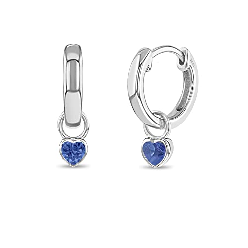 Image of In Season Jewelry Simulated Birthstone Heart Charm Girls Hoop Earrings for Kids - 925 Sterling Silver Little Girl Hoop Earrings - Hypoallergenic & Comfortable with Secure Latch Closure