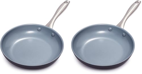Image of GreenPan Lima Hard Anodized 8 inch Frying Pan Skillet Nonstick, Ceramic Nonstick, PFAS-Free Nontoxic Pots and Pans, Oven & Broiler Safe, Stainless Steel Handle, Cookware for Eggs & Omelet,Gray(Pack of 2)