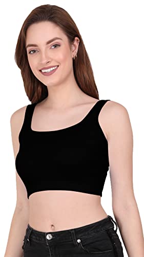 Image of THE BLAZZE 1044 Women's Cotton Basics Sexy Solid Square Neck Slim Sleeveless Saree Readymade Saree Bra Blouse Crop Top T-Shirt for Women