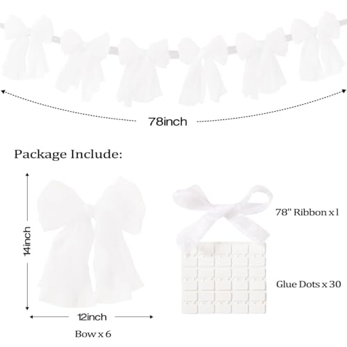 Image of MLMC White Bow Garland Banner Handmade Cheesecloth Bow Wreath Party Hanging Decorations for Baby Shower Birthday Wedding Bridal Shower Party Decor