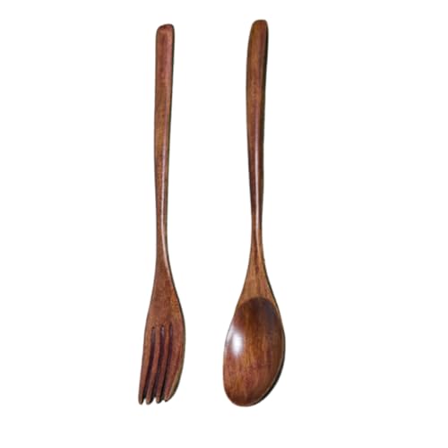 FOMIYES 2個 木製フォークスプーン 軽量携帯用 和風デザイン 食器 自然木製 持ち運び便利 レストラン家用 キャンプや旅行に