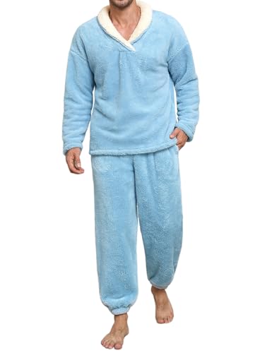 Voqeen Mens Pyjamas Set Fluffy Winter 2 Pieces Mens Pjs Sets Soft Fleece Warm Loose Loungewear Sets Cozy Long Sleeve Pajamas For Home Light Blue Voqeen Mens Pyjamas Set Fluffy Winter 2 Pieces Mens Pjs Sets Soft Fleece Warm Loose Loungewear Sets Cozy Long Sleeve Pajamas For Home Light Blue