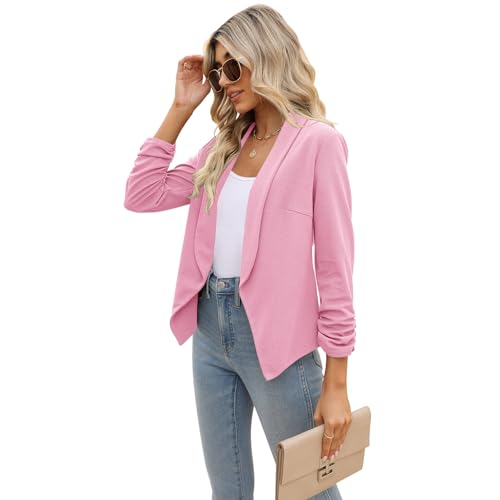 Image of POGTMM Women 3 /4 Sleeve Blazer Open Front Cardigan Jacket Work Office Blazer