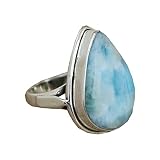 Larimar Pear Shape Gemstone ring Gemstone Rings 925 Sterling Silver Rings Daily Wearable Rings Gift