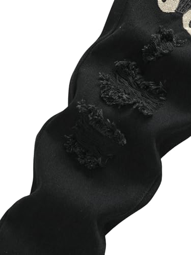 Floerns Calça jeans masculina com estampa de desenho animado rasgada e desfiada, Preto, 4 Anos