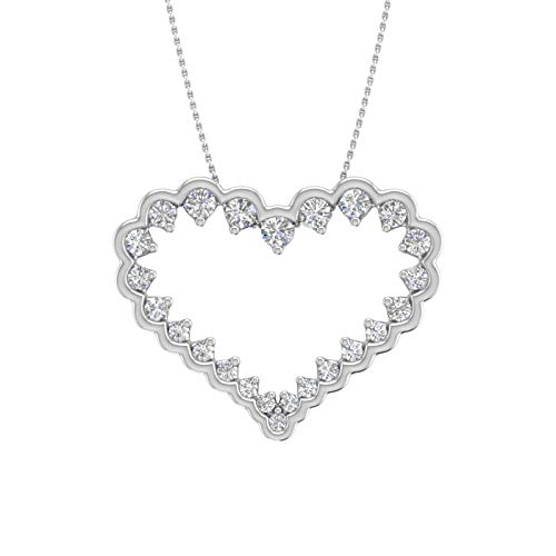 FINEROCK 1/2 Carat Diamond Heart Pendant Necklace in 10K White Gold (Silver Chain Included)