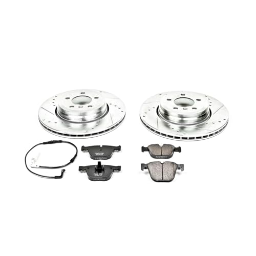 Image of PowerStop Rear Brake Kit for BMW 745i 2002-05 |745Li 2002-05 |760i 2004-05 |760Li 2003-05 - Drilled and Slotted Disc Rotors with Carbon-Fiber Ceramic Brake Pads Replacement, K2086