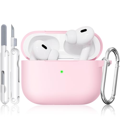 for AirPods Pro 2 Case Pink TNSNK Soft Silicone iPod Pro Case for Airpods Pro 2nd/1st Generation (2023/2022/2021) with Cleaning Kit & Keychain for Women Girly Shockproof