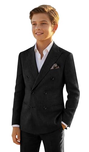Black Suit for Boys Linen Kids Suit Prom Wedding Party Casual Suits Size 8