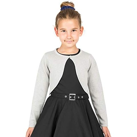 BlackButterfly Kids Long Sleeve Sparkle Cardigan Childrens Girls Bolero Shrug (Silver, 7-8 YRS) Cover