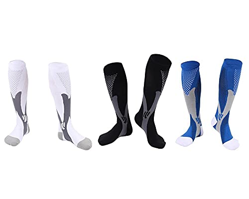 Sweetimes コンプレッションソックス スポーツソックス パワーストレッチ 着圧靴下 ふくらはぎサポーター 3枚セット ＃182(3色セット 2XL)