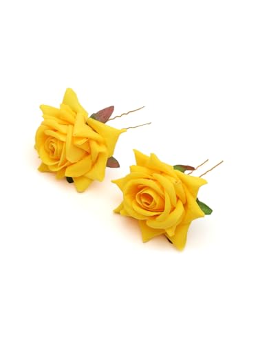 Image of Vogue Hair Accessories Rose Flower Pins Set Of 2 Yellow (Vha A 01)