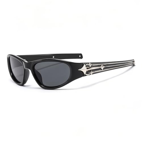SUNBSR Fashion Y2k Sunglasses for Women Men 2026 Vintage Wrap Around Sun Glasses Punk Sport Shades UV Protection (Black/Grey)