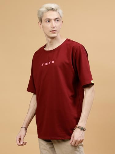 Image of Rigo Back Printed Half Sleeves Round Neck Oversized T-Shirt for Men | Drop Shoulder T-Shirt for Men | Loose Baggy Fit T-Shirt for Men