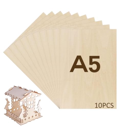 Hugwish 10 pcs madera de balsa 2mm, tablones de madera A5 (21x15cm), contrachapado, tabla madera Para Carpintería de Bricolaje, Procesamiento Láser (A5(21x15cm))