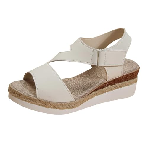 Uwdiohq Sandalias Mujer Cuña Baja Cómodas Verano Con Plana Y Tacón Pez, Informales Azul (Beige, 41) Barefoot Senderismo Fiesta Tachuelas Señora Mayor Zapatos Cómodos Doradas Tacon Bajo 42