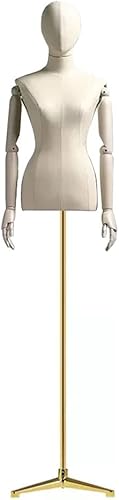 Maniquí de forma de vestido femenino, torso de maniquí de cuerpo de poliuretano con soporte de metal ajustable en altura, brazos de madera, cuerpo