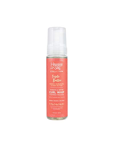 Hawaiian Silky Triple Butter Curl Whip Foaming Mousse, 7.5 fl oz with Mango, Murumuru & Shea Butter's for Nourish, Enhance & Anti-Frizz Styling | No Sulfate, Silicones or Parabens