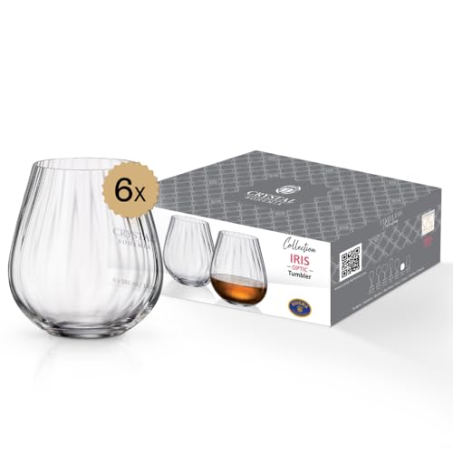 Crystal Bohemia Whiskygläser - 6er Set, je 380 ml, spülmaschinenfest, langlebig & handgefertigt - Elegante Tumbler aus Kristallglas - Kratzfeste Universal- und Trinkgläser - Ideal als Geschenk