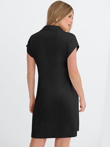 Image of ANRABESS Womens Summer Casual Half Zip Cap Sleeve Trendy Wrinkle-Free Tshirt Dress 2026 Spring Beach Vacation Short Dresses