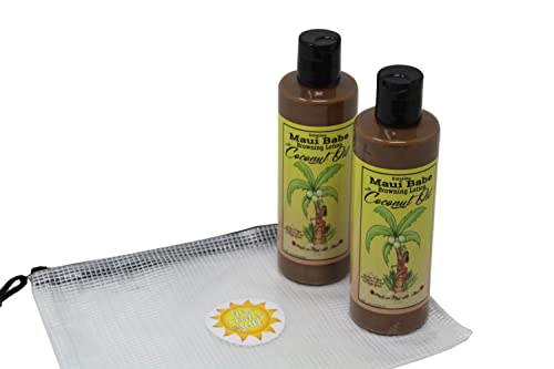 Maui Babe Browning Lotion With Coconut Oil 8Oz Pack Of 2! Includes 2 Bottle Browning Lotion And Tote Bag! Tanning Lotion Infused With Coconut Oil! Gluten Free, Paraben Free & Sulfate Free! #TOP4