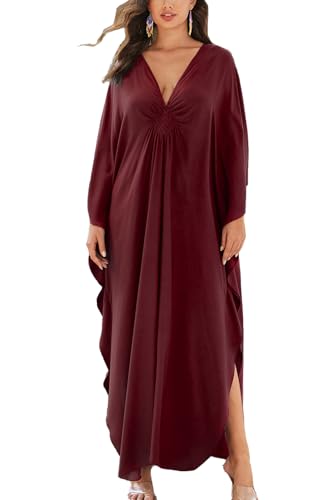 YouKD Damen Einfarbiges langes Kaftan Maxikleid Übergröße Homewear Bikini Strand Vertuschung Roben